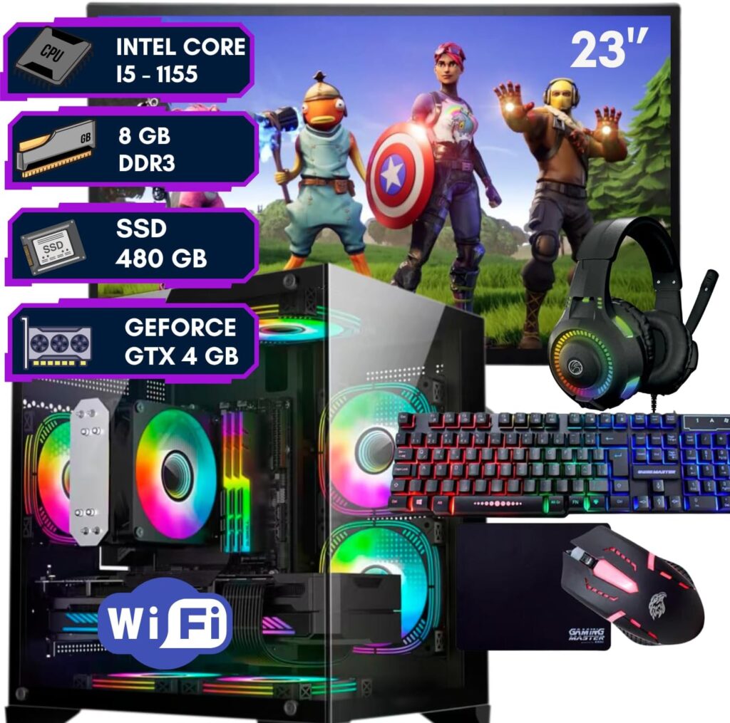 Computador gamer completo Intel Core i5 8GB SSD 480GB Placa de video GeForce GTX 4G Monitor 23'kit gamer completo teclado mouse headset e mousepad wifi usb Gabinete aquario 3 fans DreamComputers DC 5 71Rui601 qL. AC SL1500