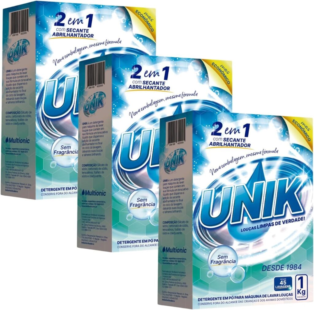 3x Sabão em Pó Para Maquina de Lavar Louça Unik 1kg Detergente Sem Fragrância 9 71ULN0r6CML. AC SL1500