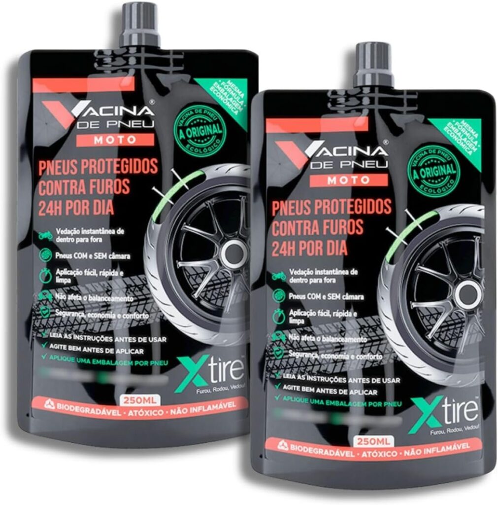 Kit 2 Vacinas De Pneu Xtire Moto Aplicação para 2 Pneus Selante Antifuro 1 71X28gRZ95L. AC SL1200