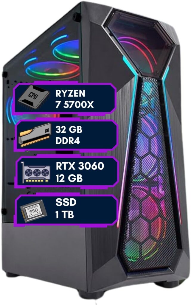 PC GAMER RYZEN 7 5700x,MB A520, 32GB Ram DDR4, SSD 1TB, GTX 3060 12GB,Water Coler 120MM Led, Fonte Gamer 600w 80 plus, Gabinete RGB C/3 Fans DreamComputers DC 12 71aOD6802AL. AC SL1500