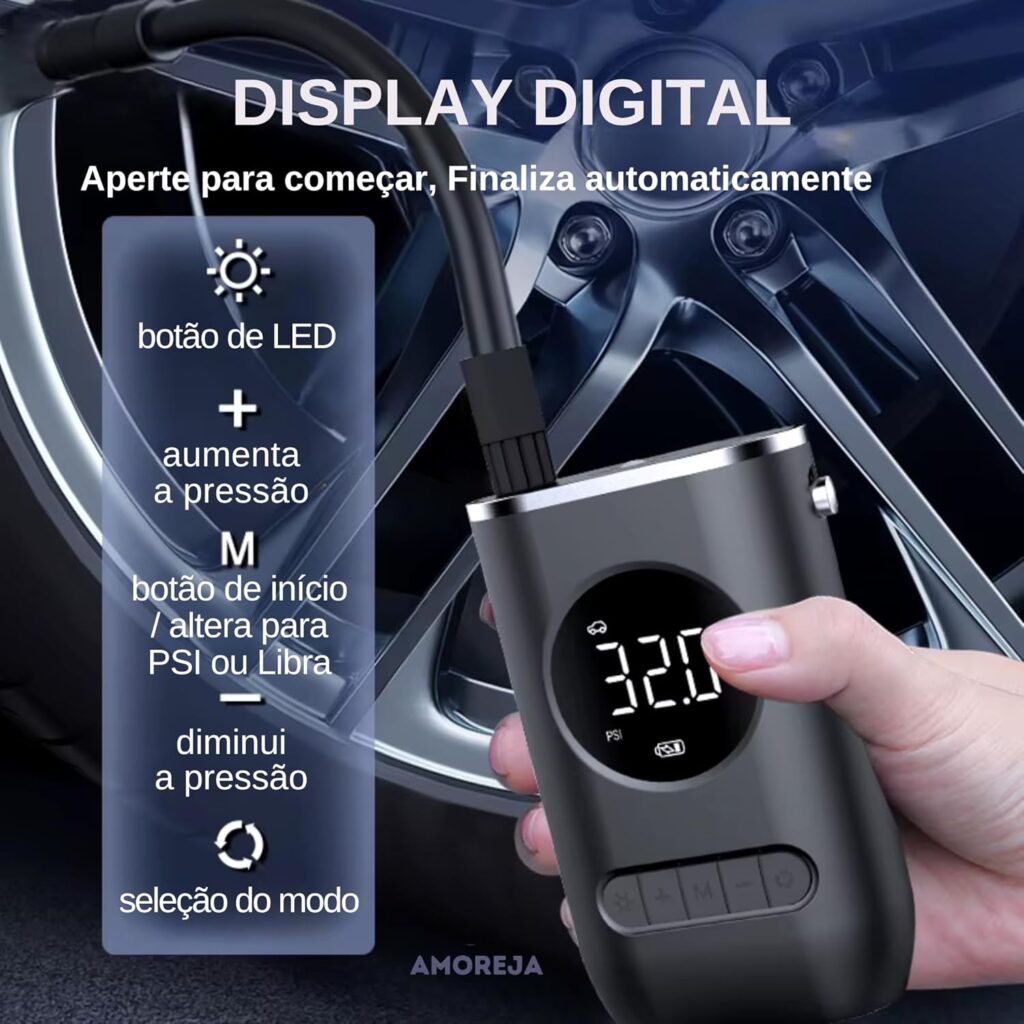 AMOREJA - Compressor de Ar Calibrador Elétrico Portátil para Pneus e Bola. 2000 mAh, 150 PSI. Possui Luz de LED, Power Bank 10 71fKCOrbrmL. AC SL1500