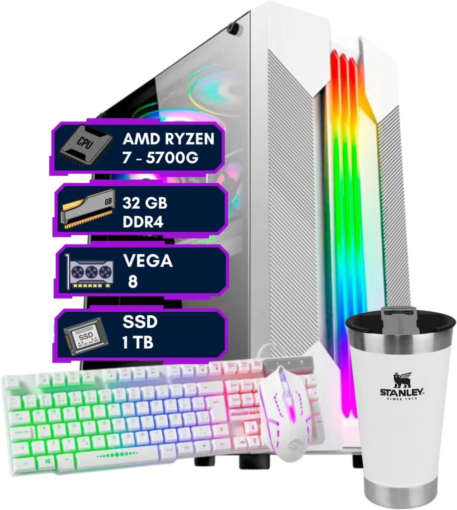 PC Gamer DreamComputers White Amd Ryzen 7, Vega 8, 32GB DDR4, SSD 1TB NVMe, Gabinete RGB Branco DreamComputers DC 4 71fVgD OoKL. AC SL1500