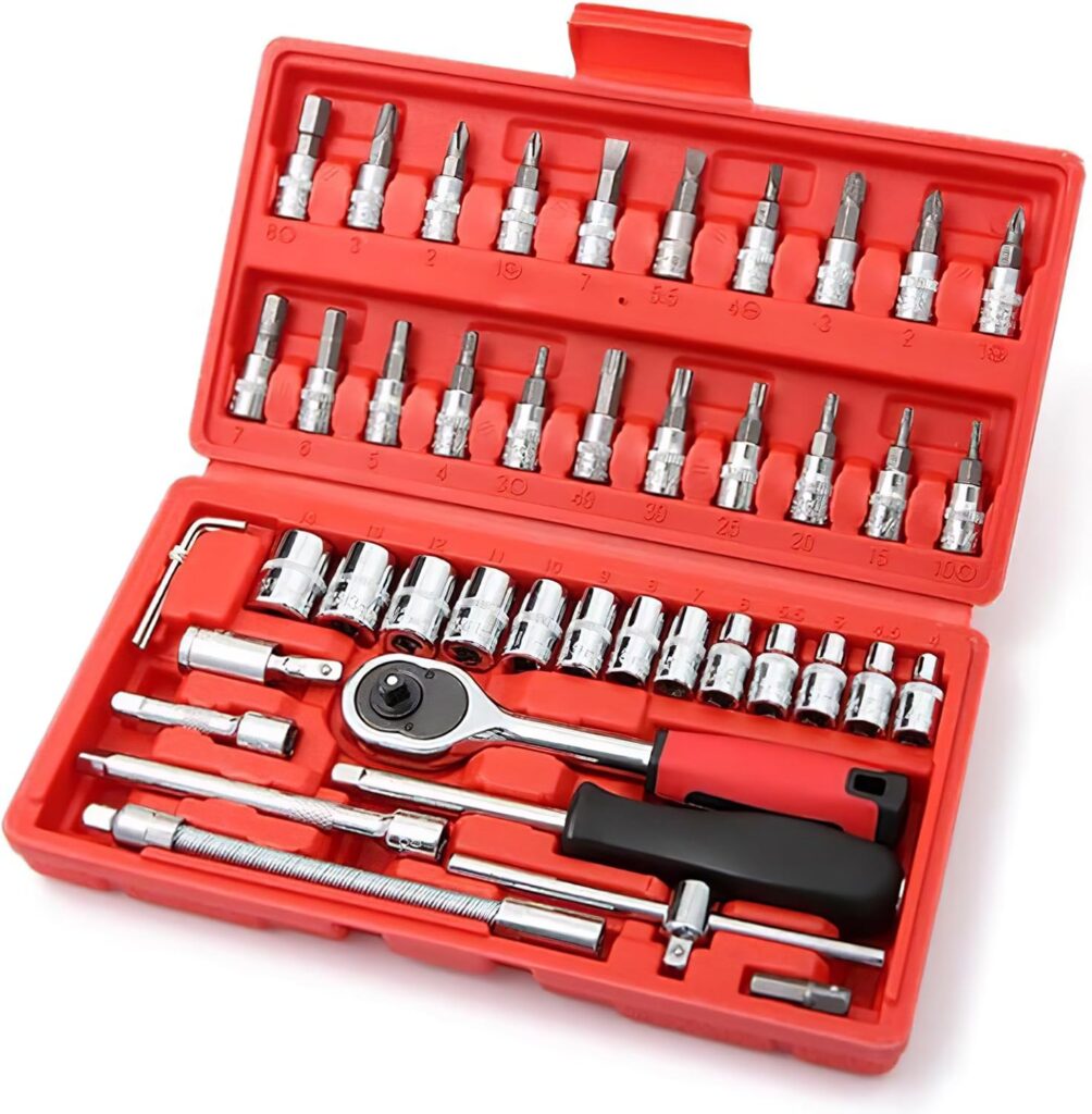 Kit Profissional de Ferramentas 46 Peças, Completo para Casa, Carro e Moto,+ Maleta Catraca Jogo De Soquetes Allen Torx Estojo Kit Ferramentas 9 81b3ONhELLL. AC SL1500