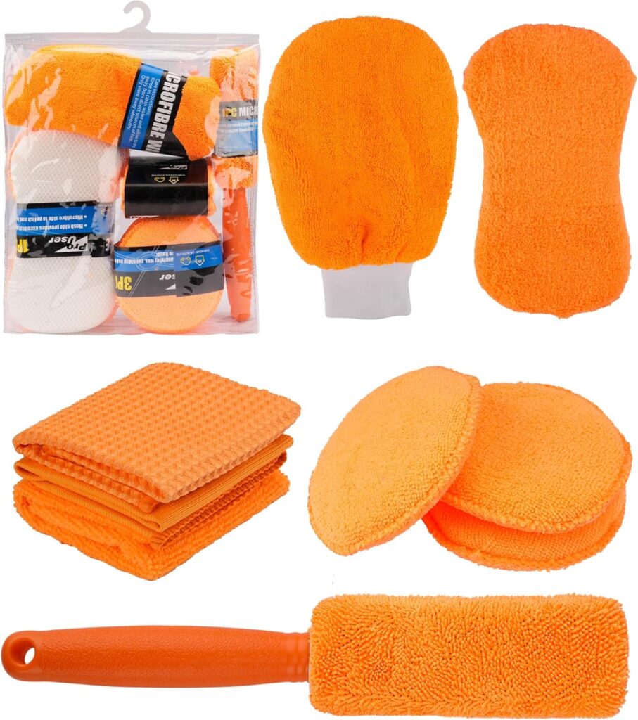 Kit Limpeza Lavagem Automotiva Luva Microfibra Esponja Escova De Rodas Pano Secagem Conjunto 9 Peças Para Lavar Lavação Carro Moto Profissional Anti Riscos (9, Laranja) 10 81qiavPFoHL. AC SL1500